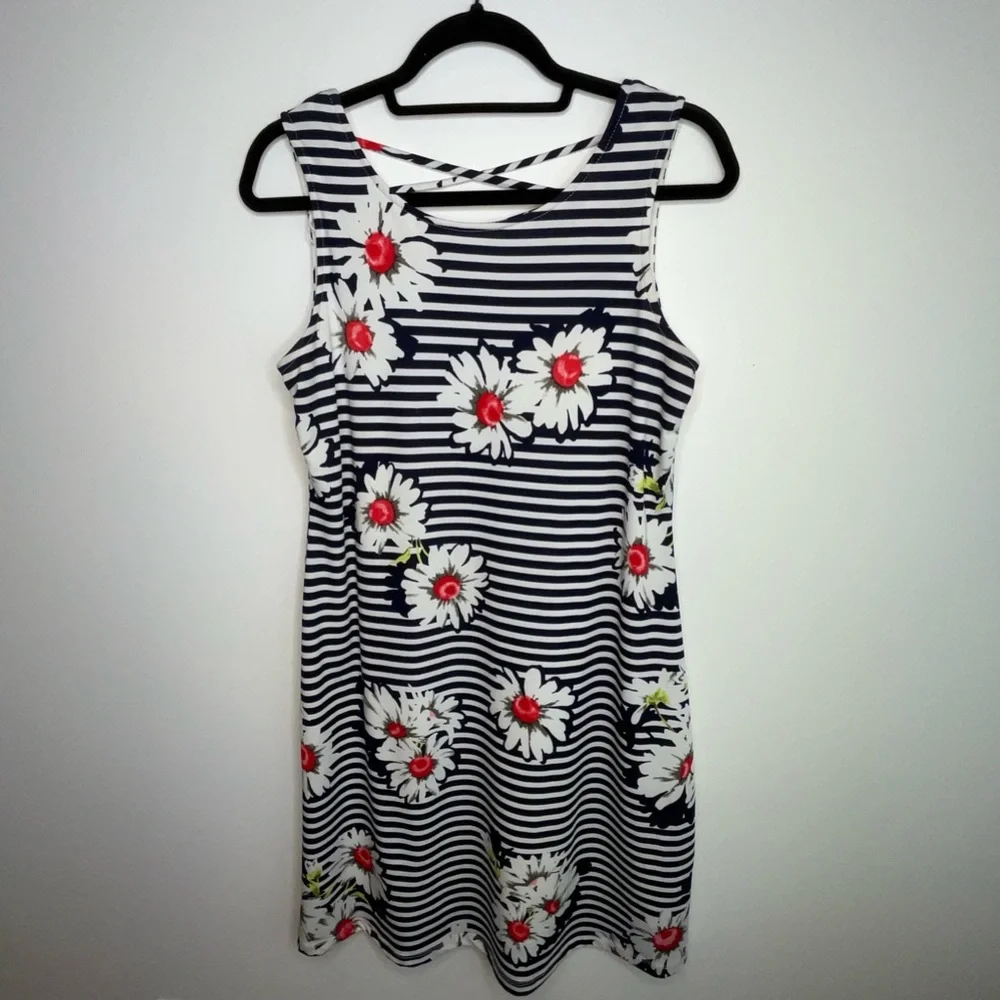 💚 Summer “RNstudio” by Ronni Nicole Slimming Floral Striped Sleeveless Dress - Picture 3 of 11